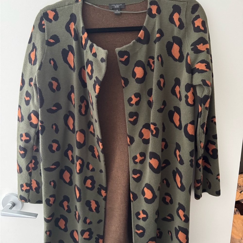 Ann Taylor Factory Leopard Print Cardigan - Olive and Orange